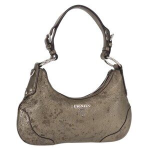 Authentic PRADA Shoulder Bag Leather Bronze Silver